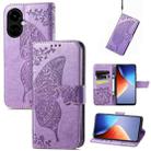 For Tecno Camon 19 Butterfly Love Flower Embossed Flip Leather Phone Case(Light Purple) - 1