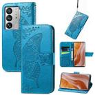 For ZTE Axon 40 Ultra Butterfly Love Flower Embossed Flip Leather Phone Case(Blue) - 1