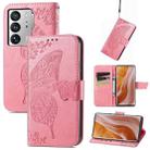 For ZTE Axon 40 Ultra Butterfly Love Flower Embossed Flip Leather Phone Case(Pink) - 1