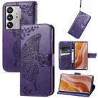 For ZTE Axon 40 Ultra Butterfly Love Flower Embossed Flip Leather Phone Case(Dark Purple) - 1