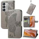 For ZTE Axon 40 Ultra Butterfly Love Flower Embossed Flip Leather Phone Case(Gray) - 1