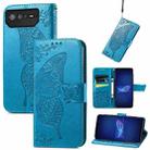 For Asus ROG Phone 6 Butterfly Love Flower Embossed Flip Leather Phone Case(Blue) - 1