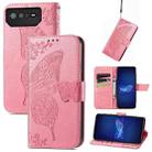 For Asus ROG Phone 6 Butterfly Love Flower Embossed Flip Leather Phone Case(Pink) - 1