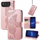 For Asus ROG Phone 6 Butterfly Love Flower Embossed Flip Leather Phone Case(Rose Gold) - 1