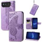 For Asus ROG Phone 6 Butterfly Love Flower Embossed Flip Leather Phone Case(Light Purple) - 1