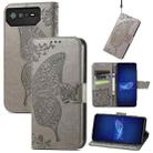 For Asus ROG Phone 6 Butterfly Love Flower Embossed Flip Leather Phone Case(Gray) - 1