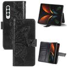 For Samsung Galaxy Z Fold4 Butterfly Love Flower Embossed Horizontal Flip Leather Phone Case(Black) - 1
