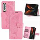 For Samsung Galaxy Z Fold4 Butterfly Love Flower Embossed Horizontal Flip Leather Phone Case(Pink) - 1