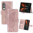 For Samsung Galaxy Z Fold4 Butterfly Love Flower Embossed Horizontal Flip Leather Phone Case(Rose Gold) - 1