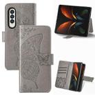For Samsung Galaxy Z Fold4 Butterfly Love Flower Embossed Horizontal Flip Leather Phone Case(Gray) - 1