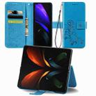 For Samsung Galaxy Z Fold4 Four-leaf Clasp Embossed Buckle Leather Phone Case(Blue) - 1