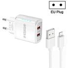 36W Dual Port QC3.0 USB Charger with 3A USB to 8 Pin Data Cable, EU Plug(White) - 1