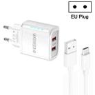 36W Dual Port QC3.0 USB Charger with 3A USB to Type-C Data Cable , EU Plug(White) - 1