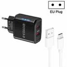 36W Dual Port QC3.0 USB Charger with 3A USB to Type-C Data Cable , EU Plug(Black) - 1