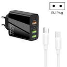 65W Dual PD Type-C + 3 x USB Multi Port Charger with 3A Type-C to Type-C Data Cable, EU Plug(Black) - 1