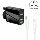 65W Dual PD Type-C + 3 x USB Multi Port Charger with 3A Type-C to Type-C Data Cable, UK Plug(Black) - 1