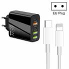 65W Dual PD Type-C + 3 x USB Multi Port Charger with 3A Type-C to 8 Pin Data Cable, EU Plug(Black) - 1