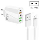 65W Dual PD Type-C + 3 x USB Multi Port Charger with 3A USB to 8 Pin Data Cable, EU Plug(White) - 1