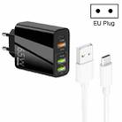 65W Dual PD Type-C + 3 x USB Multi Port Charger with 3A USB to Type-C Data Cable, EU Plug(Black) - 1