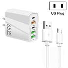 65W Dual PD Type-C + 3 x USB Multi Port Charger with 3A USB to Micro USB Data Cable, US Plug(White) - 1