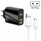 65W Dual PD Type-C + 3 x USB Multi Port Charger with 3A USB to Micro USB Data Cable, EU Plug(Black) - 1