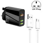 65W Dual PD Type-C + 3 x USB Multi Port Charger with 3A USB to Micro USB Data Cable, UK Plug(Black) - 1