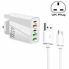 65W Dual PD Type-C + 3 x USB Multi Port Charger with 3A USB to Micro USB Data Cable, UK Plug(White) - 1