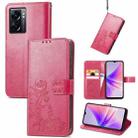 For OPPO A77 Four-leaf Clasp Embossed Buckle Leather Phone Case(Magenta) - 1