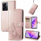 For OPPO A77 Four-leaf Clasp Embossed Buckle Leather Phone Case(Rose Gold) - 1