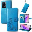 For OPPO A77 Four-leaf Clasp Embossed Buckle Leather Phone Case(Blue) - 1