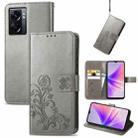 For OPPO A77 Four-leaf Clasp Embossed Buckle Leather Phone Case(Gray) - 1