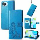 For Realme C30 Four-leaf Clasp Embossed Buckle Leather Phone Case(Blue) - 1