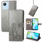 For Realme C30 Four-leaf Clasp Embossed Buckle Leather Phone Case(Gray) - 1