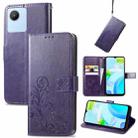 For Realme C30 Four-leaf Clasp Embossed Buckle Leather Phone Case(Purple) - 1