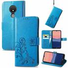 For Nokia C21 Four-leaf Clasp Embossed Buckle Leather Phone Case(Blue) - 1