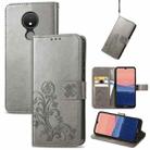 For Nokia C21 Four-leaf Clasp Embossed Buckle Leather Phone Case(Gray) - 1