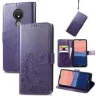 For Nokia C21 Four-leaf Clasp Embossed Buckle Leather Phone Case(Purple) - 1