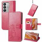 For ZTE Axon 40 Ultra Four-leaf Clasp Embossed Buckle Leather Phone Case(Magenta) - 1