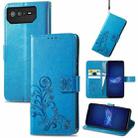 For Asus ROG Phone 6 Four-leaf Clasp Embossed Buckle Leather Phone Case(Blue) - 1