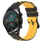 For Huawei Watch GT2 42mm 20mm Two-Color Porous Silicone Watch Band(Black+Yellow) - 1