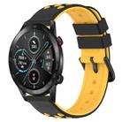 For Honor Magic Watch 2 46mm 22mm Two-Color Porous Silicone Watch Band(Black+Yellow) - 1