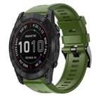 For Garmin Fenix 7X Metal Buckle Solid Color Silicone Watch Band(Army Green) - 1