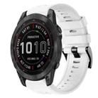 For Garmin Fenix 7 Sapphire Solar Metal Buckle Solid Color Silicone Watch Band(White) - 1
