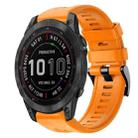 For Garmin Fenix 7 Sapphire Solar Metal Buckle Solid Color Silicone Watch Band(Orange) - 1