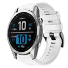 For Garmin Fenix 7S Metal Buckle Solid Color Silicone Watch Band(White) - 1