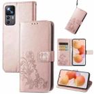 For Xiaomi 12T / 12T Pro / Redmi K50 Ultra Four-leaf Clasp Embossed Buckle Leather Phone Case(Rose Gold) - 1