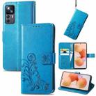 For Xiaomi 12T / 12T Pro / Redmi K50 Ultra Four-leaf Clasp Embossed Buckle Leather Phone Case(Blue) - 1