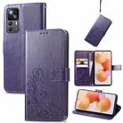 For Xiaomi 12T / 12T Pro / Redmi K50 Ultra Four-leaf Clasp Embossed Buckle Leather Phone Case(Purple) - 1