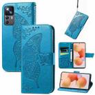 For Xiaomi 12T / 12T Pro / Redmi K50 Ultra Butterfly Love Flower Embossed Horizontal Flip Leather Phone Case(Blue) - 1