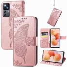 For Xiaomi 12T / 12T Pro / Redmi K50 Ultra Butterfly Love Flower Embossed Horizontal Flip Leather Phone Case(Rose Gold) - 1